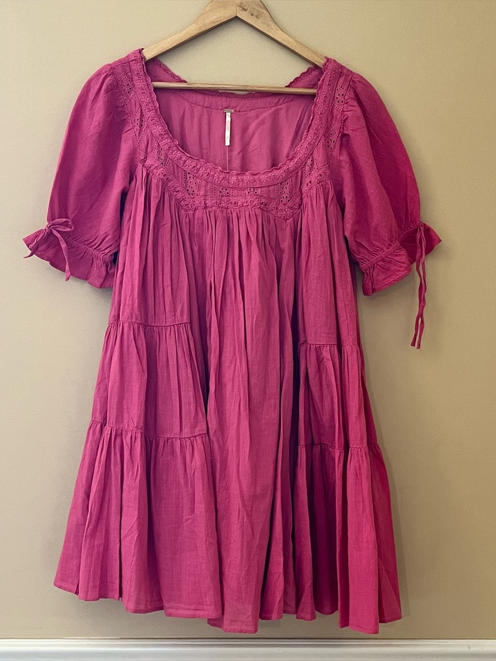 Free People Women’s Sandy Shores Soothing Petal Pink Babydoll Mini Dress Size S